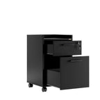 DORA drawer unit on casters with open drawer showing interior and metal pull handles