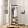 White metal clothes stand with hanging rail and 3 wooden shelves, 60x40x180cm