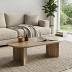 Light wood MDF coffee table with rounded corners and tapered legs