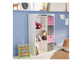 White MDF bookcase with open shelves and pink-gray storage cubbies, 60x30x95cm