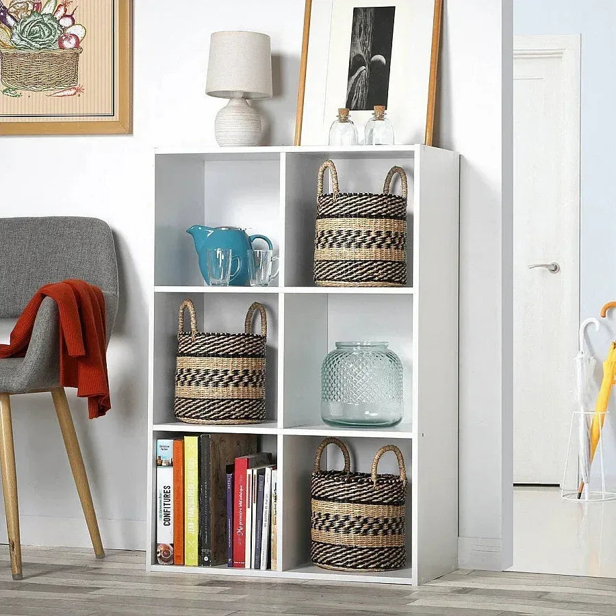 White MDF bookcase with open cubby shelves, 60x30x90cm