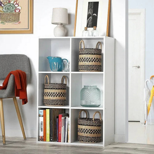 White MDF bookcase with open cubby shelves, 60x30x90cm