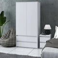 White MDF wardrobe with two panel doors and two lower drawers