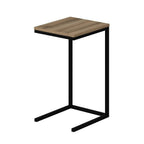 Side table with square light-wood top and black metal frame legs