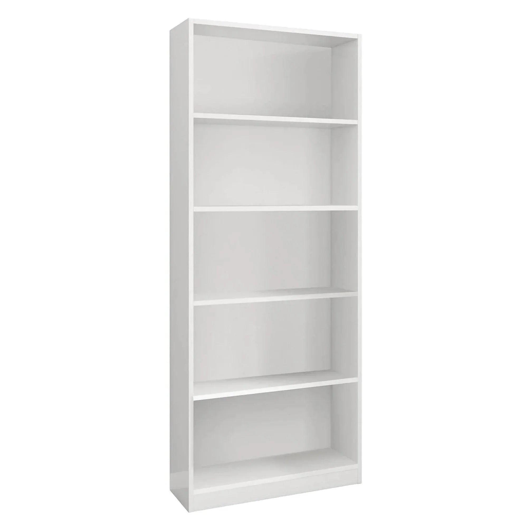 White MDF bookcase with open shelves and 5 compartments, 80x30x200cm
