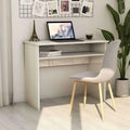 White MDF desk with open shelves and wide tabletop, 90x50 cm.