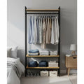 Metal clothing stand with dark frame, hanging rails and two MDF shelves, 90x40x180cm