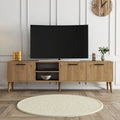 180cm MDF TV table with open center shelf and two cabinet doors, light oak finish