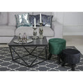 Square coffee table with dark MDF top and black metal cross-frame base, 60x60x40cm
