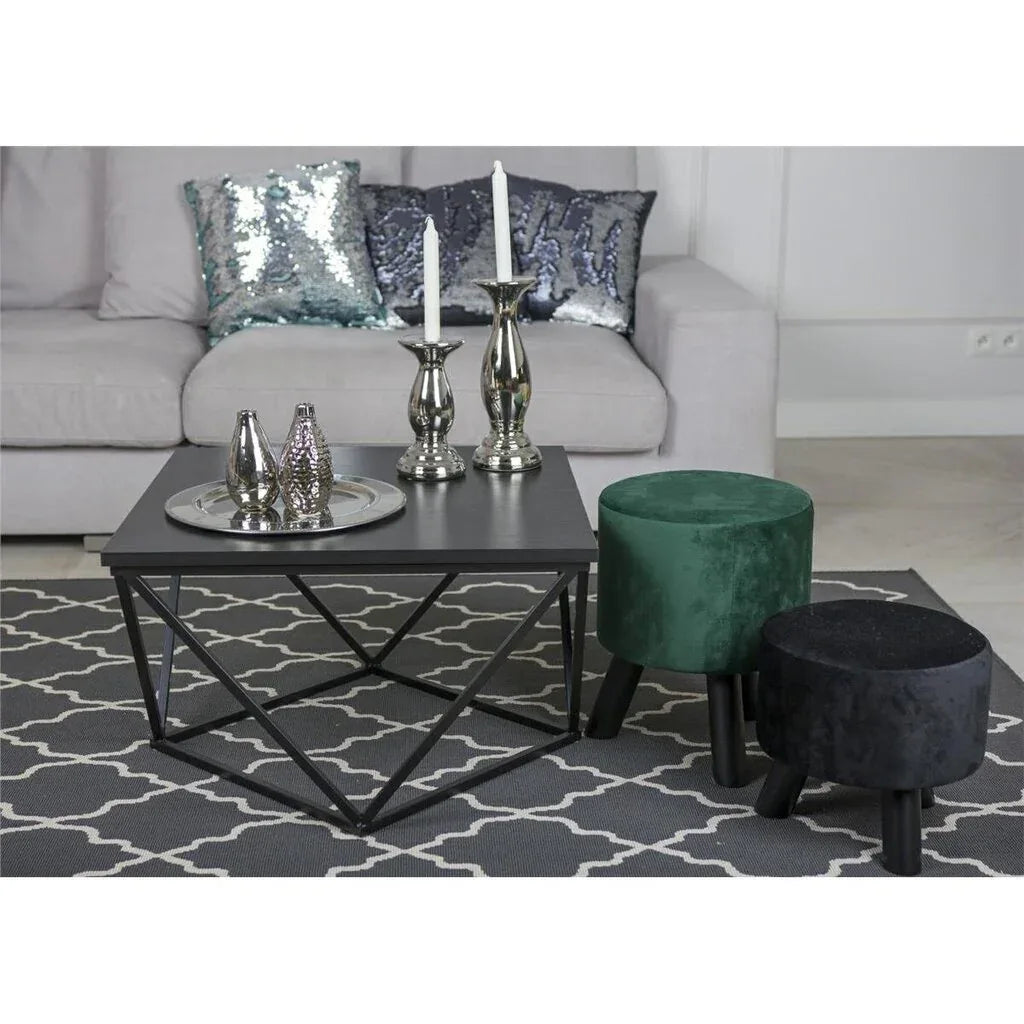 Square coffee table with dark MDF top and black metal cross-frame base, 60x60x40cm