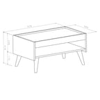 Coffee table dimensions diagram for MDF table with open shelf: 85x50x45cm