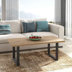 Rectangular coffee table with light wood-look MDF top and dark metal legs