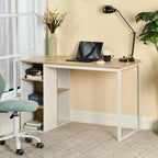 120x55x75cm MDF desk with light wood top, white frame, open side shelves