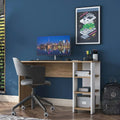 LEROY desk with wood-effect top and white open shelf unit, MDF 120x45x75cm