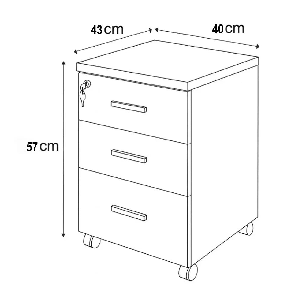 Drawer unit dimensions 40 x 43 x 57 cm with 3 drawers and bar pulls