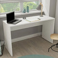 White MDF desk with flat top, open under-shelf, 130x46x75 cm