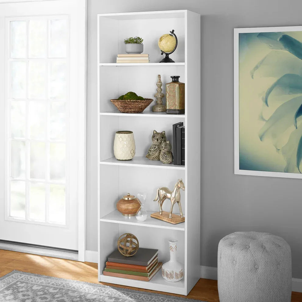 White modern bookcase with open shelves, 70x30x180cm MDF unit