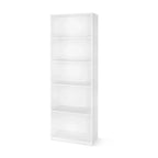 White MDF bookcase front view with open shelves, 70x30x180cm