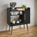 Black MDF coffee corner cabinet with open shelves and countertop for cups and coffee
