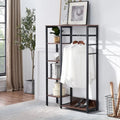 Metal clothes stand with MDF shelves and open frame, rectangular hanging area