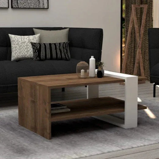 Wood-effect MDF coffee table with open shelf, 80x50x35cm, rectangular legs