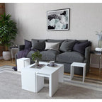 White MDF coffee table viewed from corner, square top 60x60x37cm