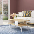 MAYME coffee table in light wood with white legs and lower storage shelf