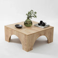 Light wood MDF square coffee table with curved cutout sides, 80x80x37cm