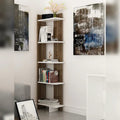 Tall narrow MDF bookcase with open shelves and white shelf panels