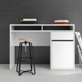 White MDF desk with open cubby, drawer and cabinet door, 120x50x80 cm.