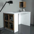 White MDF desk with open cubby shelves and right storage panel, 120x65x75cm