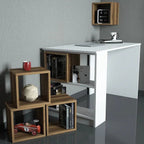 White MDF desk with left open cubbies and gray tabletop, 120x65x75cm