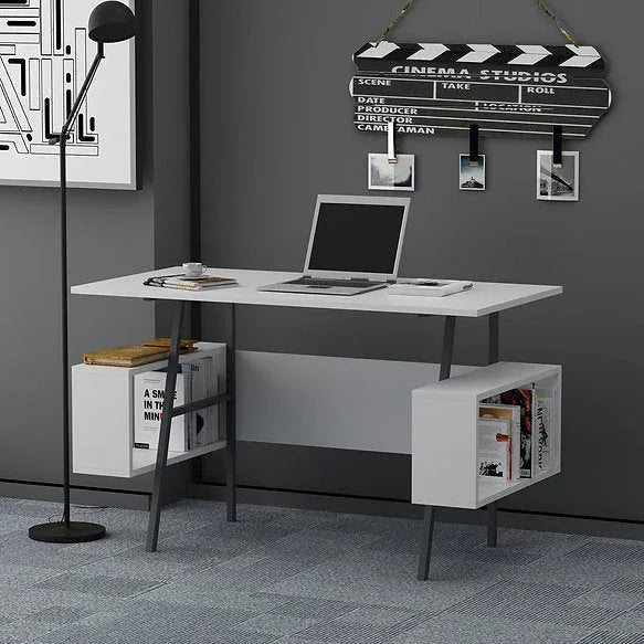 Metal-framed MDF desk with wide tabletop and two storage drawers, 120x60cm