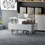 120x60cm metal-and-MDF desk with laptop setup and two side drawers, on legs