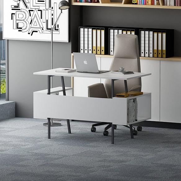 120x60cm metal-and-MDF desk with laptop setup and two side drawers, on legs