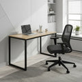 Rectangular desk with light MDF top and black metal frame, 120x60cm work surface.