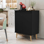 Black MDF coffee corner cabinet with doors, 60x35x80cm, compact sideboard.