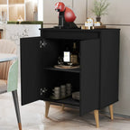 Open black MDF coffee corner cabinet with shelves and two doors, 60x35x80cm.