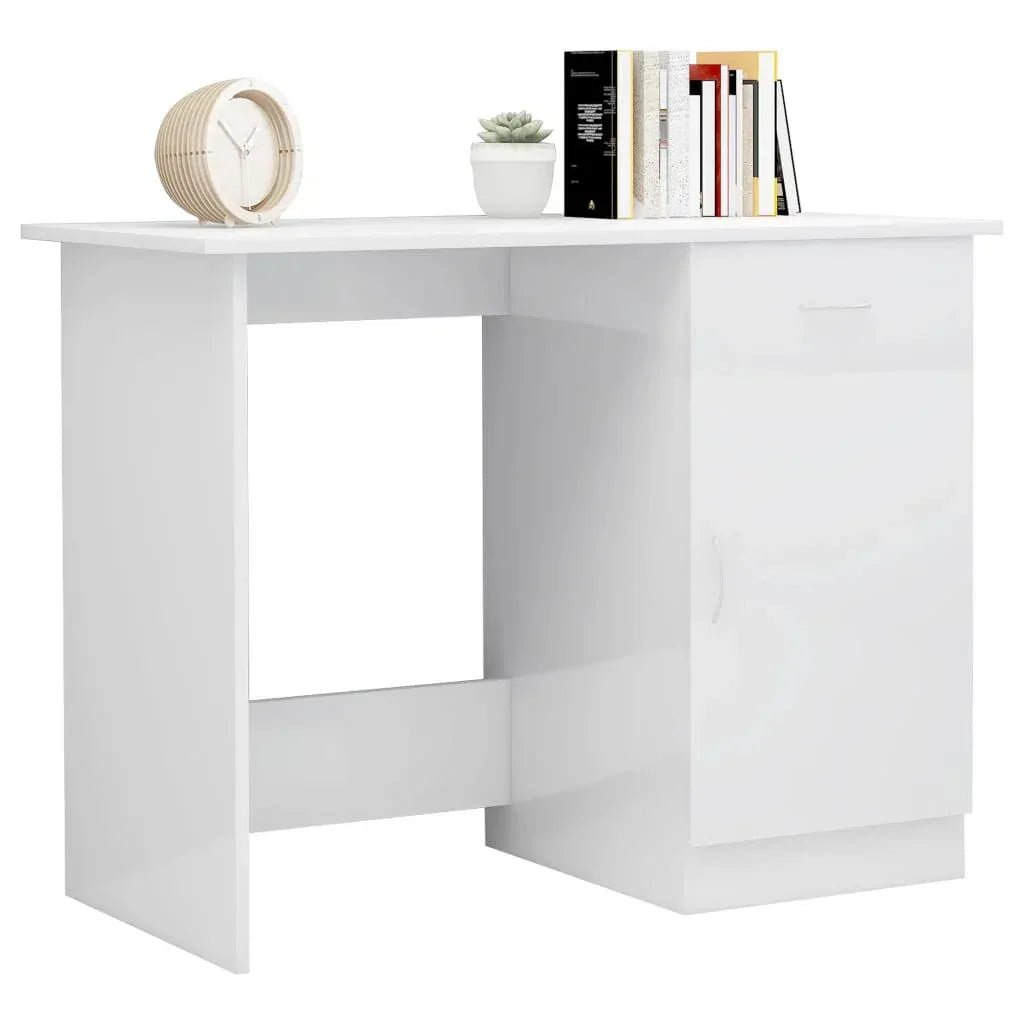 White SIDNEY MDF desk with center shelf opening and side cabinet doors