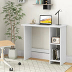 White MDF desk, 80x40x75cm, open storage shelves with built-in side cubby