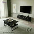 Black 2-piece table set with TV unit and coffee table, both with open shelving