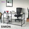 SIMON black desk with lower shelf, MDF tabletop and metal frame.