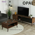 OPAL 2-piece TV unit and coffee table set, dark wood with black media panel, tapered legs