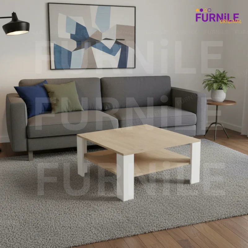 White MDF square coffee table, 80x80 cm, 42 cm height