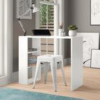 White MDF desk with open side shelf, 90x40x75cm, flat tabletop