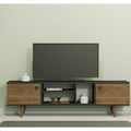 MDF TV table with dark top, two side drawers, and central open shelf; 160x30x50cm