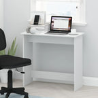 White MDF desk with open shelf space and wide tabletop for home office