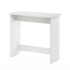 White MDF desk front view with rectangular open middle shelf and flat top