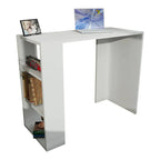 White MDF desk with open side bookshelf, 90x40x75cm, squared legs
