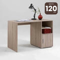 CLYDE desk in light wood MDF, 120cm wide, with side shelf and cabinet door